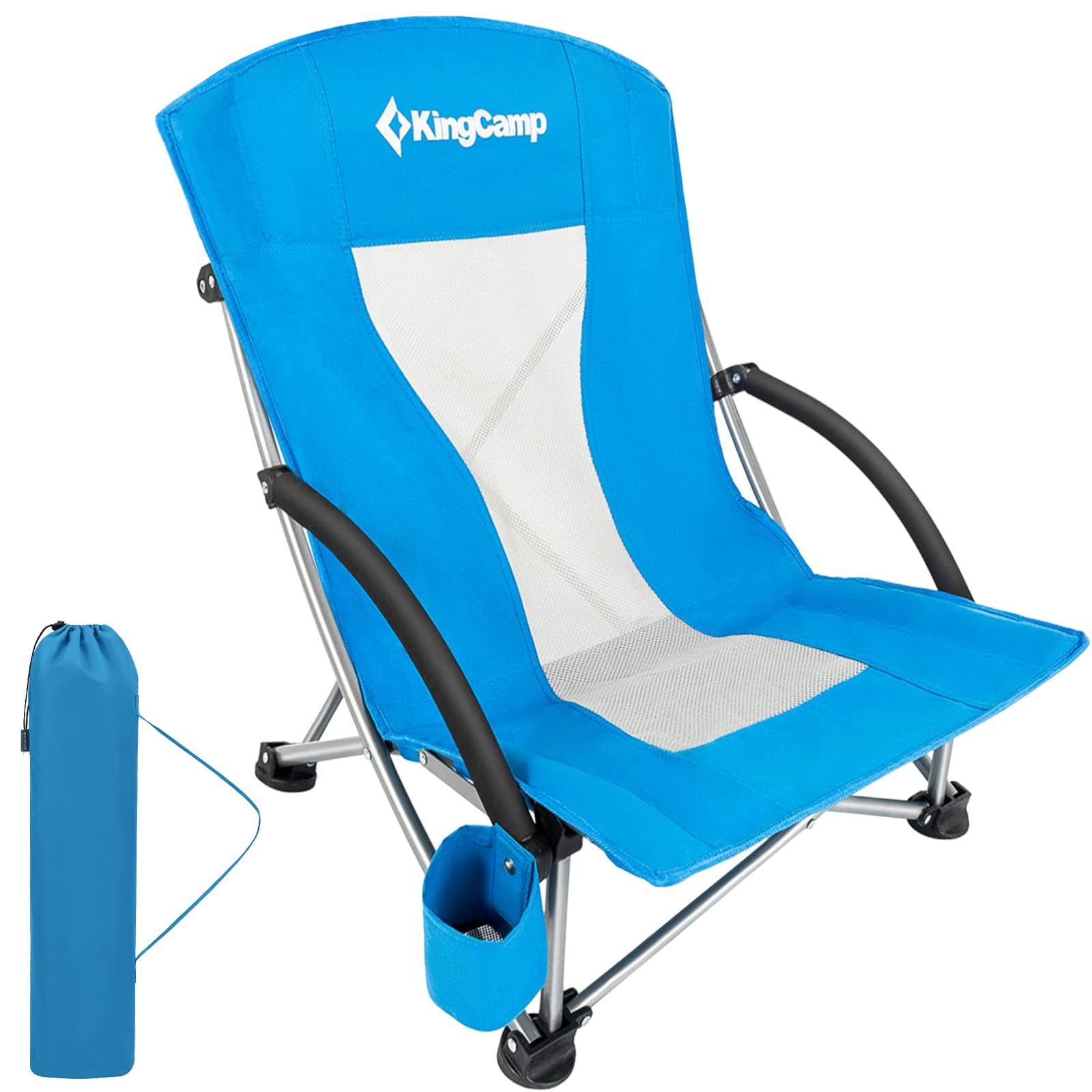 KingCamp Low Beach Chair Folding Portable Lightweight Backpack Chair for Adults with Cup Holder Pocket Carry Bag for Outdoor Camping Concert Festival