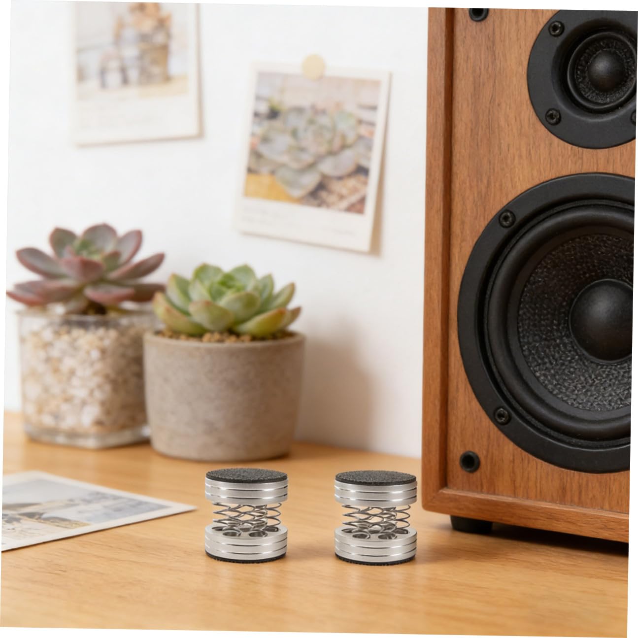NUOBESTY 4 Piezas Pies Aislantes para Altavoces Amortiguador de Vibraciones con Anillo de Antideslizante Protector de Suelo para Equipos HiFi Diseño Inoxidable