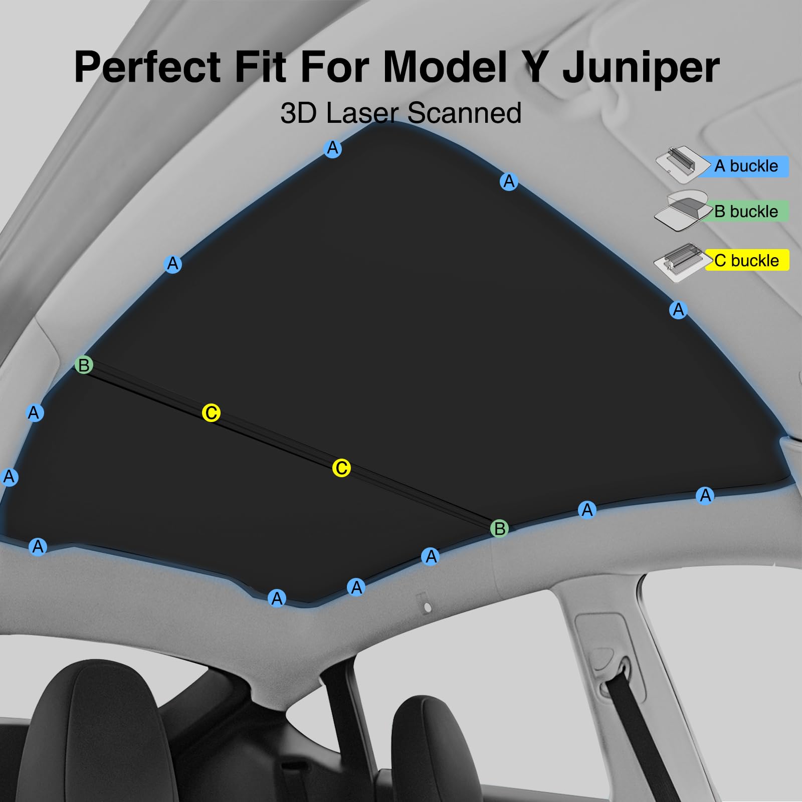 AAMHHM Tesla Model Y Juniper 2025 Osłona przeciwsłoneczna Czarny Ice-Crystal Anti-Sag