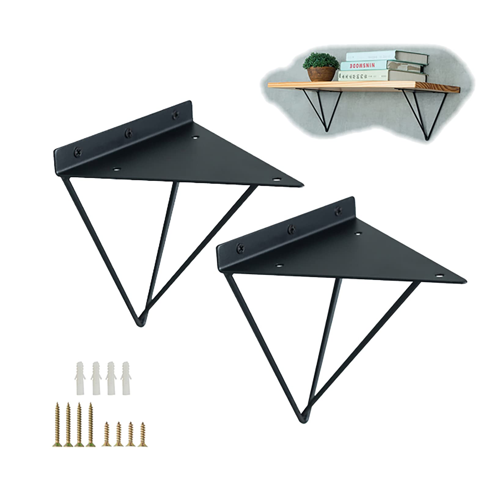 GLFNB 2Pcs Bracket Decorative Shelf Brackets,Heavy Duty Triangle Metal Shelf Support Stable,Floating Shelf Bracket,with Screws,Home Space Extension,Wall Decor,for DIY Hardware (19.5cm/7.6in,Black)