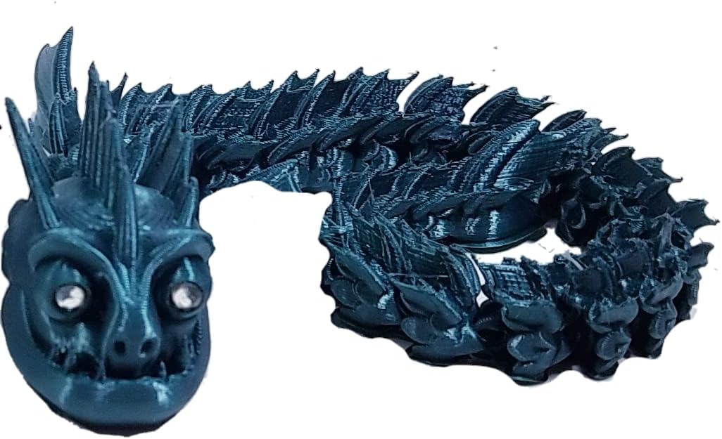 FlexiMech Sea Snake 3d printed Emerald Green 12" Flexible Reptile Articulated Fidget Toy With Crystal Eyes