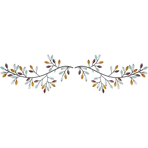 Hotop 2 Pieces Metal Tree Leaf Wall Decor Vine Olive Branch Leaf Wall Art Wrought Iron Scroll Sculptures Above the Bed, Living Room, Outdoor Decoration(Classic Style,Elegant Color)