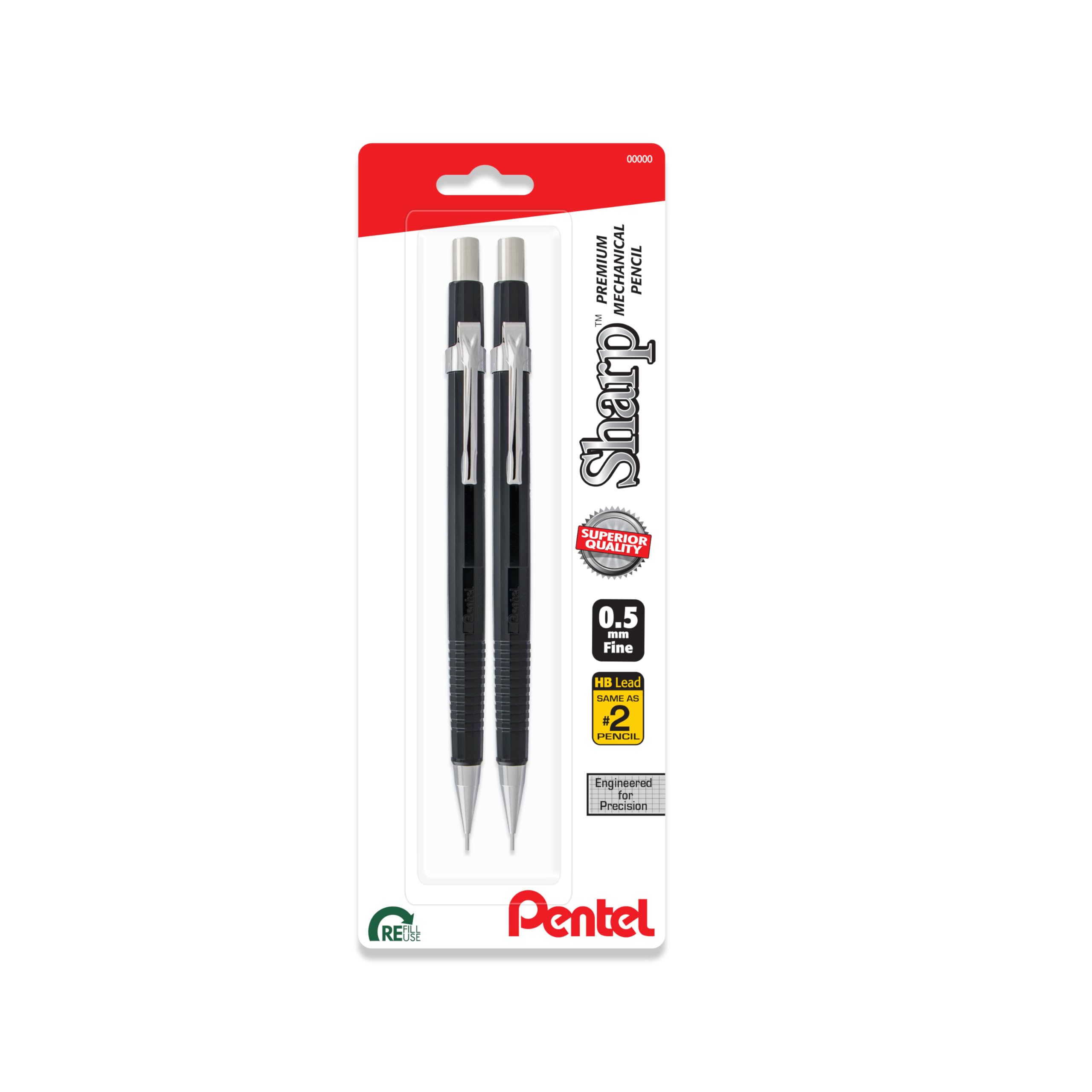 Pentel P205BP2K6 Sharp Mechanical Drafting Pencil, 0.5 mm, Black Barrel, 2/Pack
