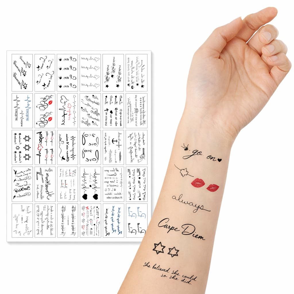 S.A.V.I 30 Sheets Black Inspirational Quote Temporary Tattoos for Women & Girls, Waterproof Non-Toxic Long Lasting Script Word Body Art Stickers 5.7x9.7 cm for Arm, Wrist, Shoulder (#334)-image-38