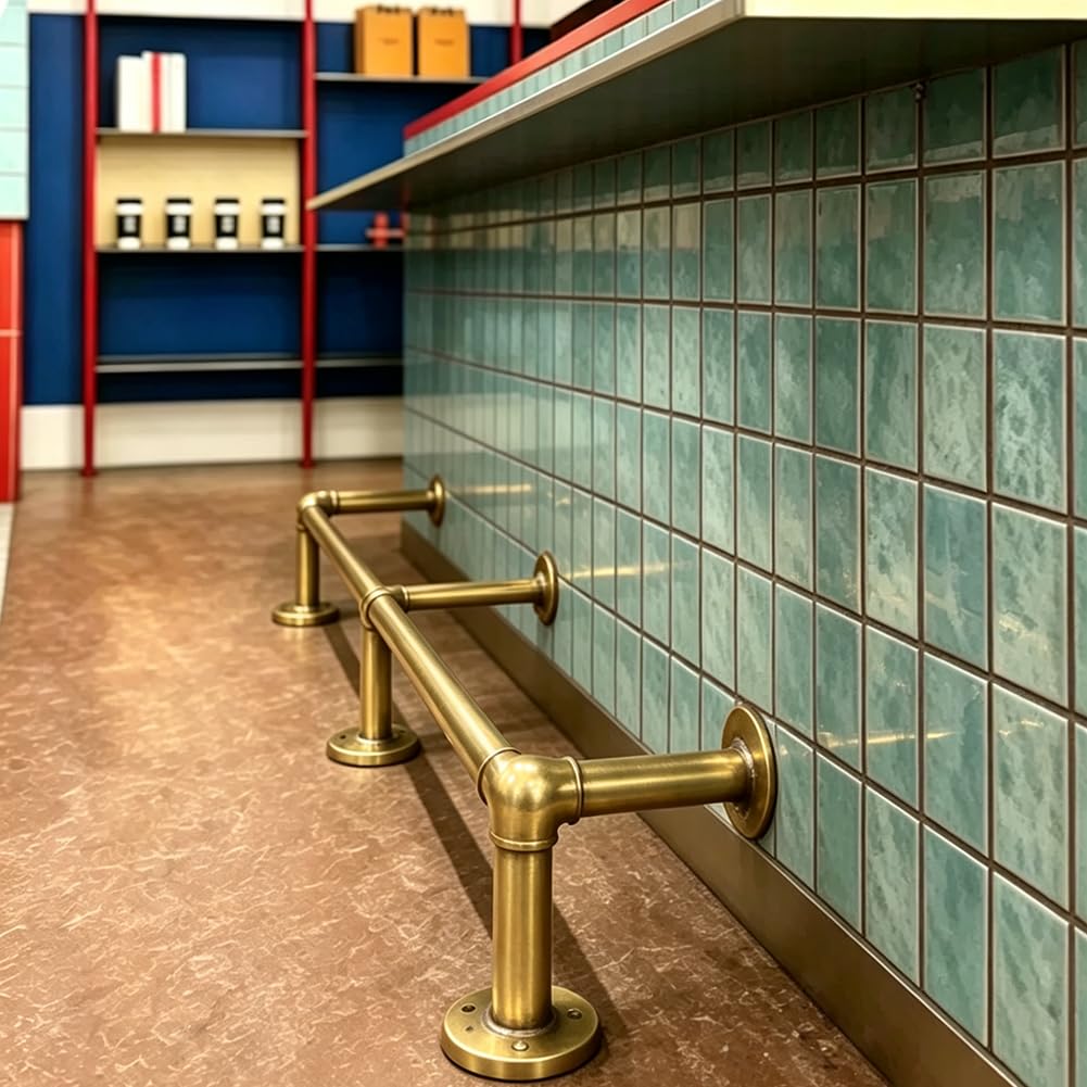 Hefjiayciq Gold Iron Foot Rail Kit, Industrial Style Railing Undercounter Mount Hardware, For Restaurant, Bar, Office, Home,,420Cm/13.8Ft