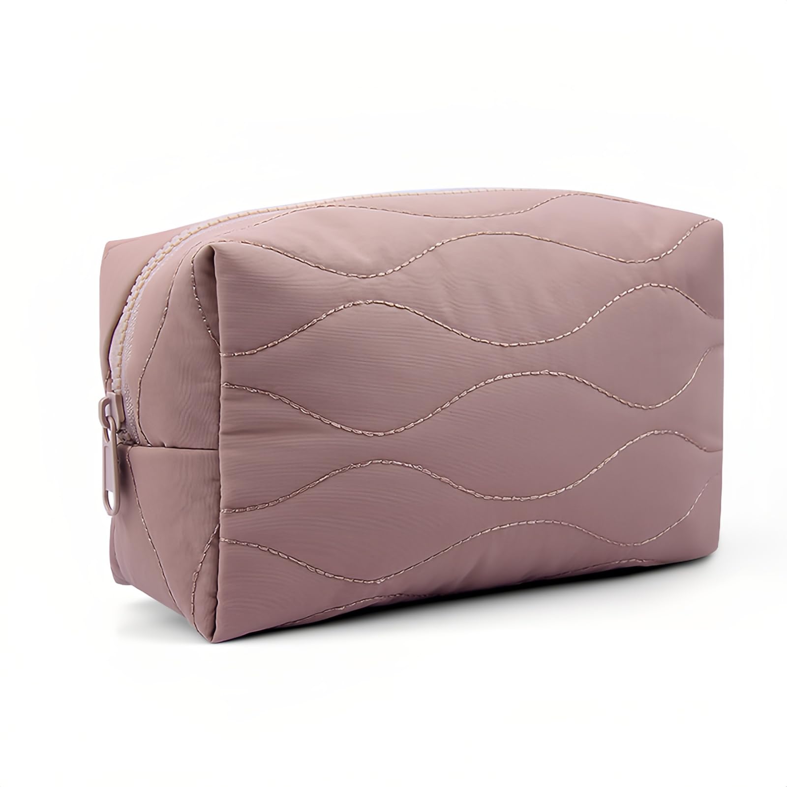 Cosmetic Bag with Zipper Puffy Padded Makeup Organizer for Handbag Travel Small Pouch Purse for Women Girls Waterproof Portable Dark Pink