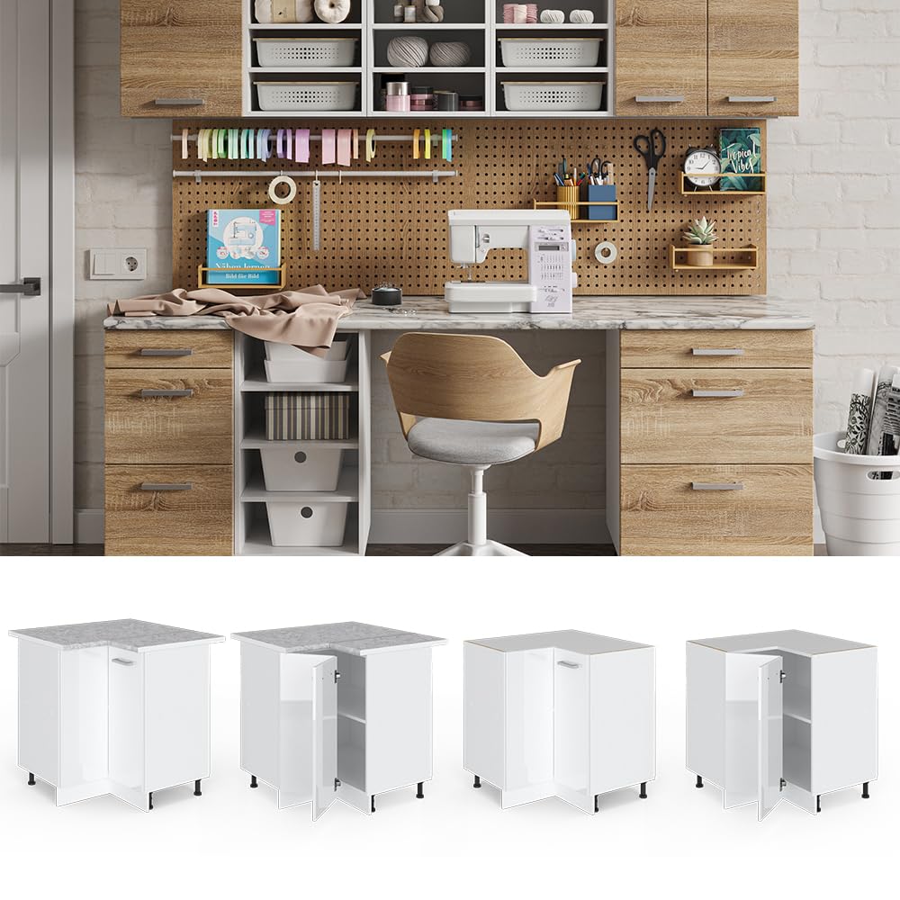 Vicco Eckschrank für Hausrat R-Line, Weiß Hochglanz, 75.6 cm