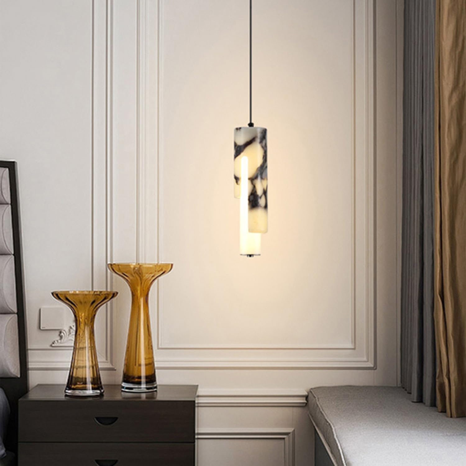 Lampada a sospensione con sorgente luminosa in marmo naturale