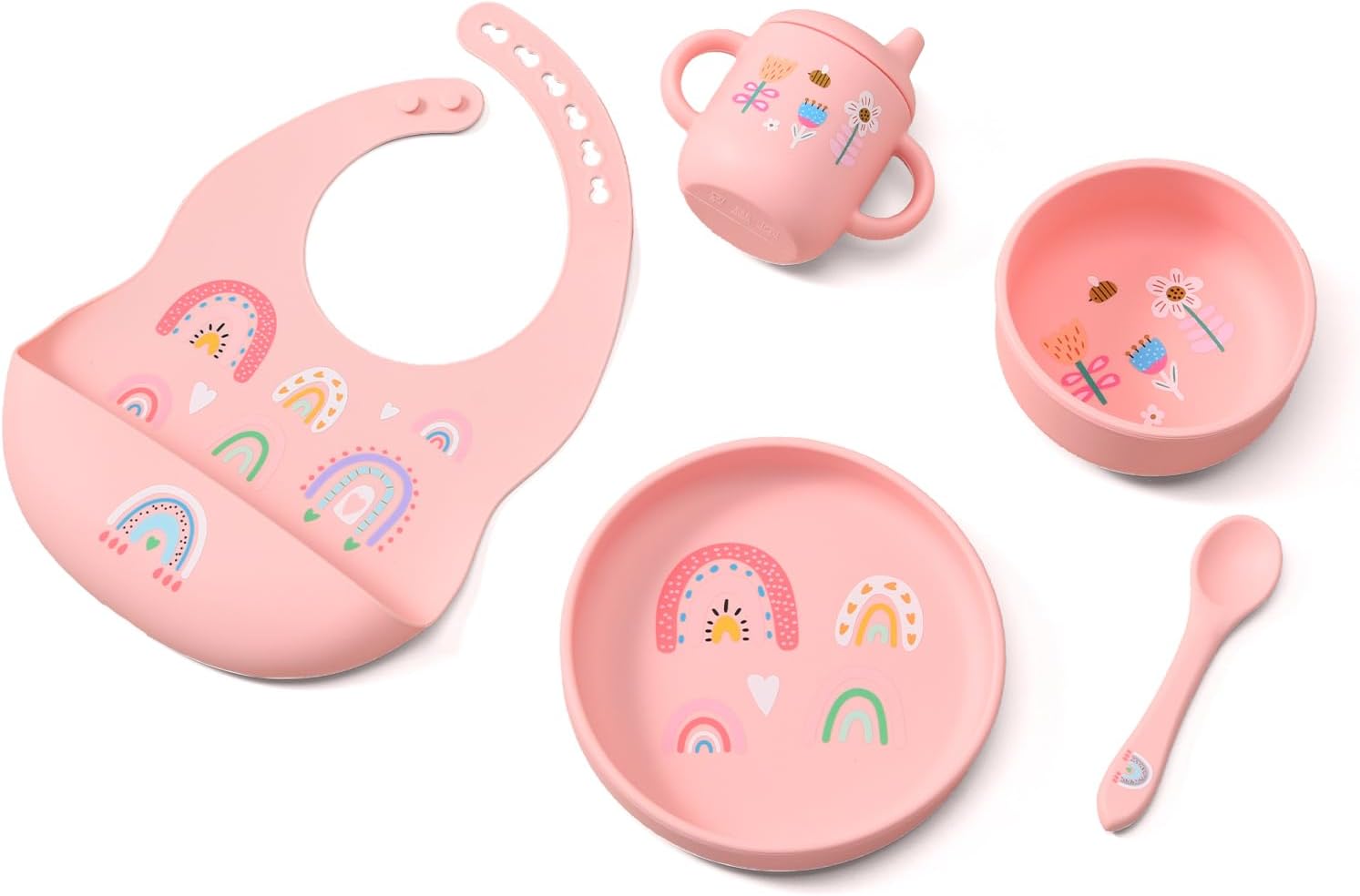 silicone baby feeding set (Pink-Rainbow)