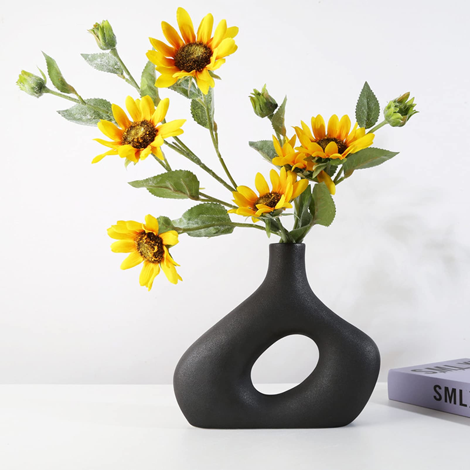 Keramik Blumenvasen,Vase für Pampasgras Schwarz Weiß Matt,Handmade Vasen Hochzeit Tischdeko,Deko Wohnzimmer Moderne Kreative Hohles Design,für Home Office Dekoration (Set of 2)