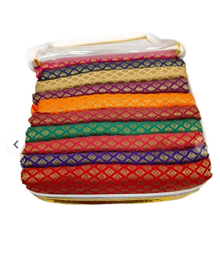 Silk Blouse Piece Material for Women, Unstitched, Combo of 10 (1 Meter Each) - Navratri, Durga Puja, Oti Bharan, Ugadi Special - Design 4