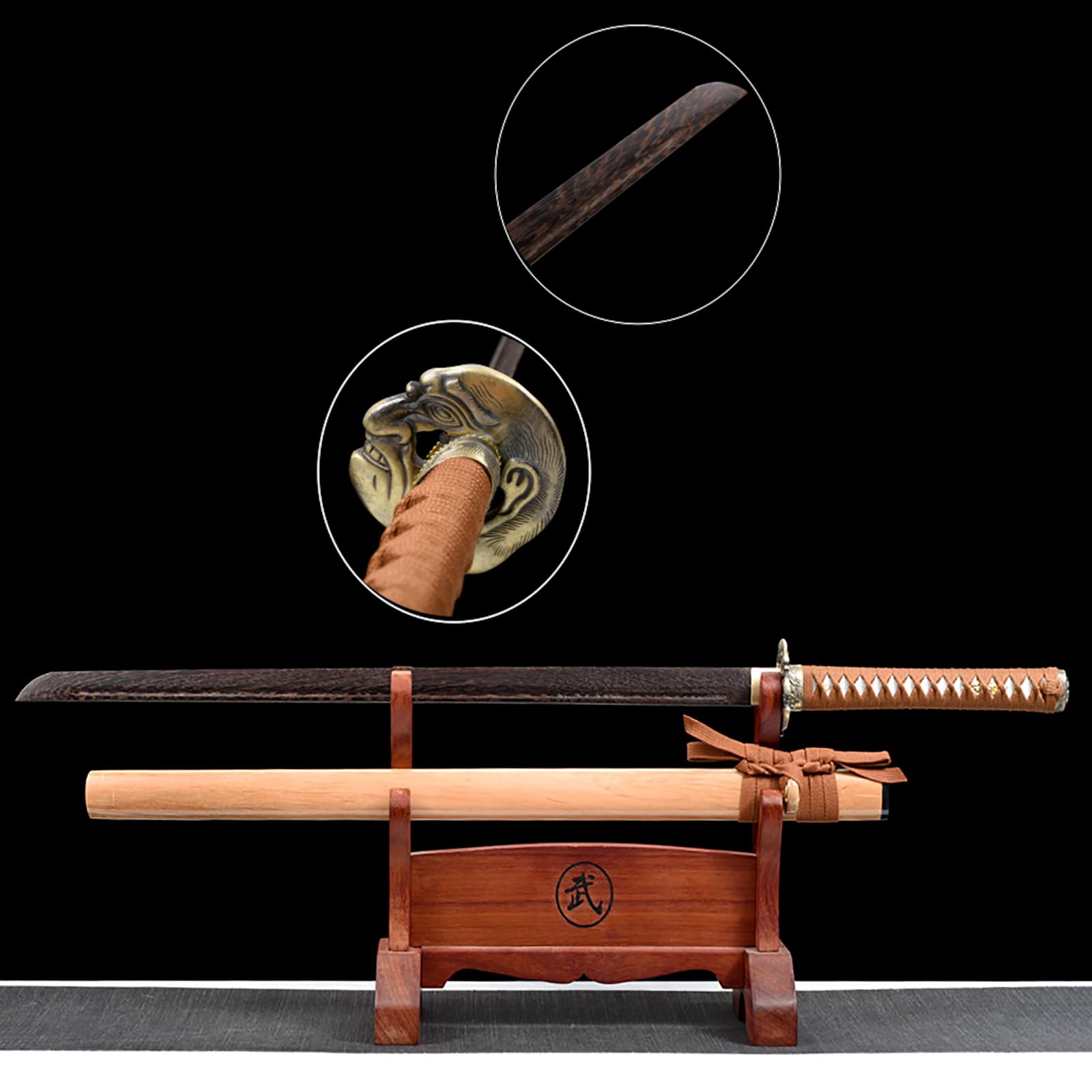 Katana Recta de Madera,Espada de Madera Hecha a Mano de 103cm,con Vaina,Hoja de Madera Natural