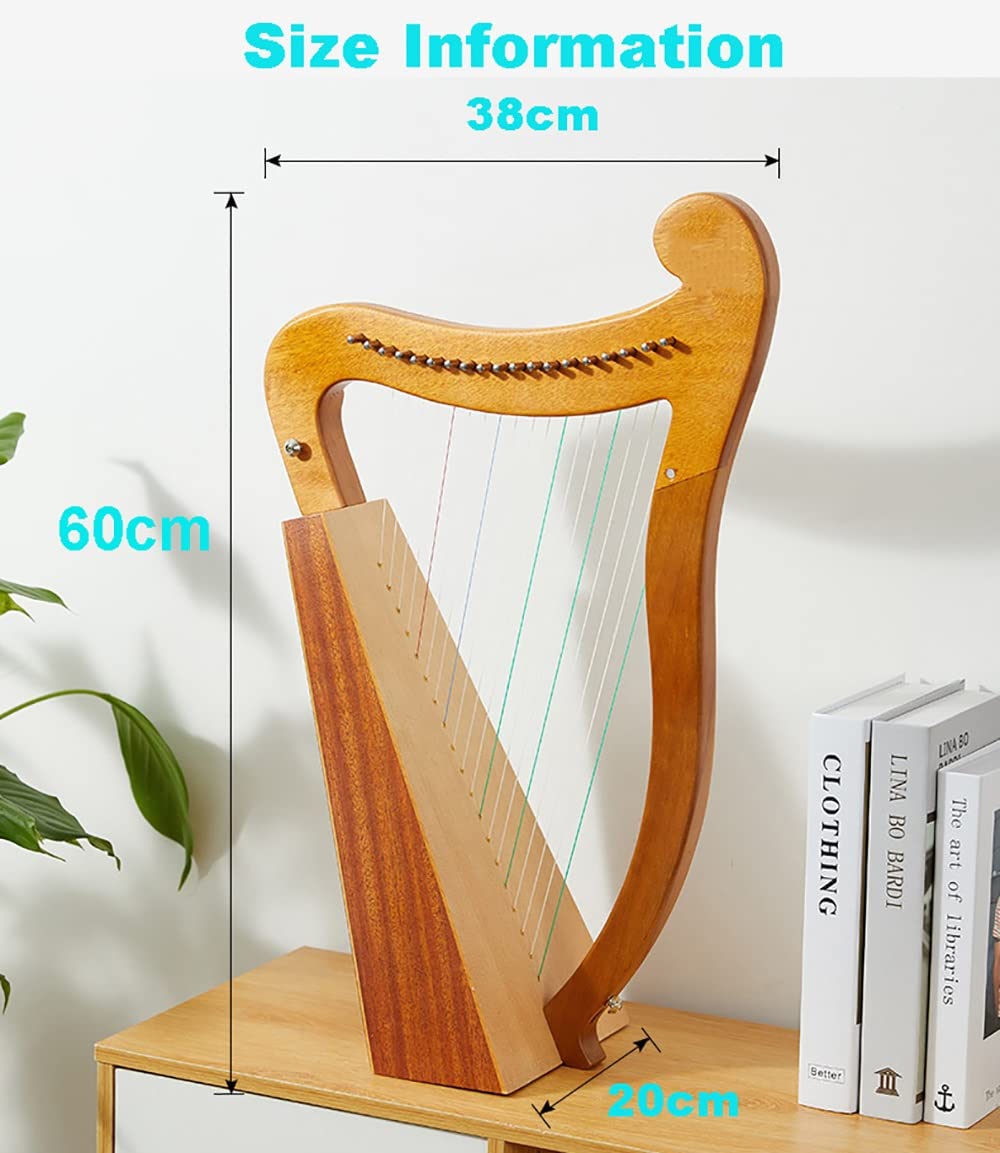 Arpa in Mogano a 19 Corde, Altezza 24 pollici/64 cm, per Bambini Adulti Principianti con Chiave per accordatura, Borsa Nera, Corde di Ricambio per Tracolla, spartito Musicale Inglese