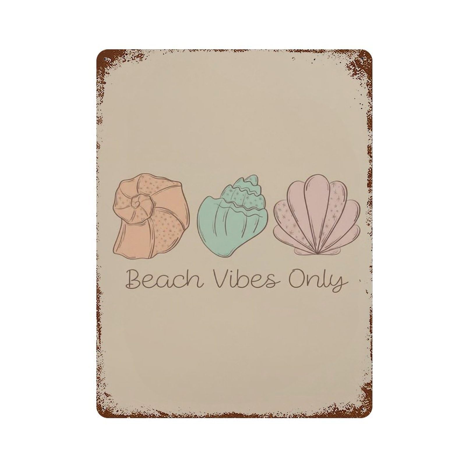 xiaoxiaoshen Beach Vibes Only Minimal Seashell Soft Coastal Wall Decor Art Metal Tin Poster Modern Home Decor Art Home Bar Shop Decorations Vintage Sign 40x30cm