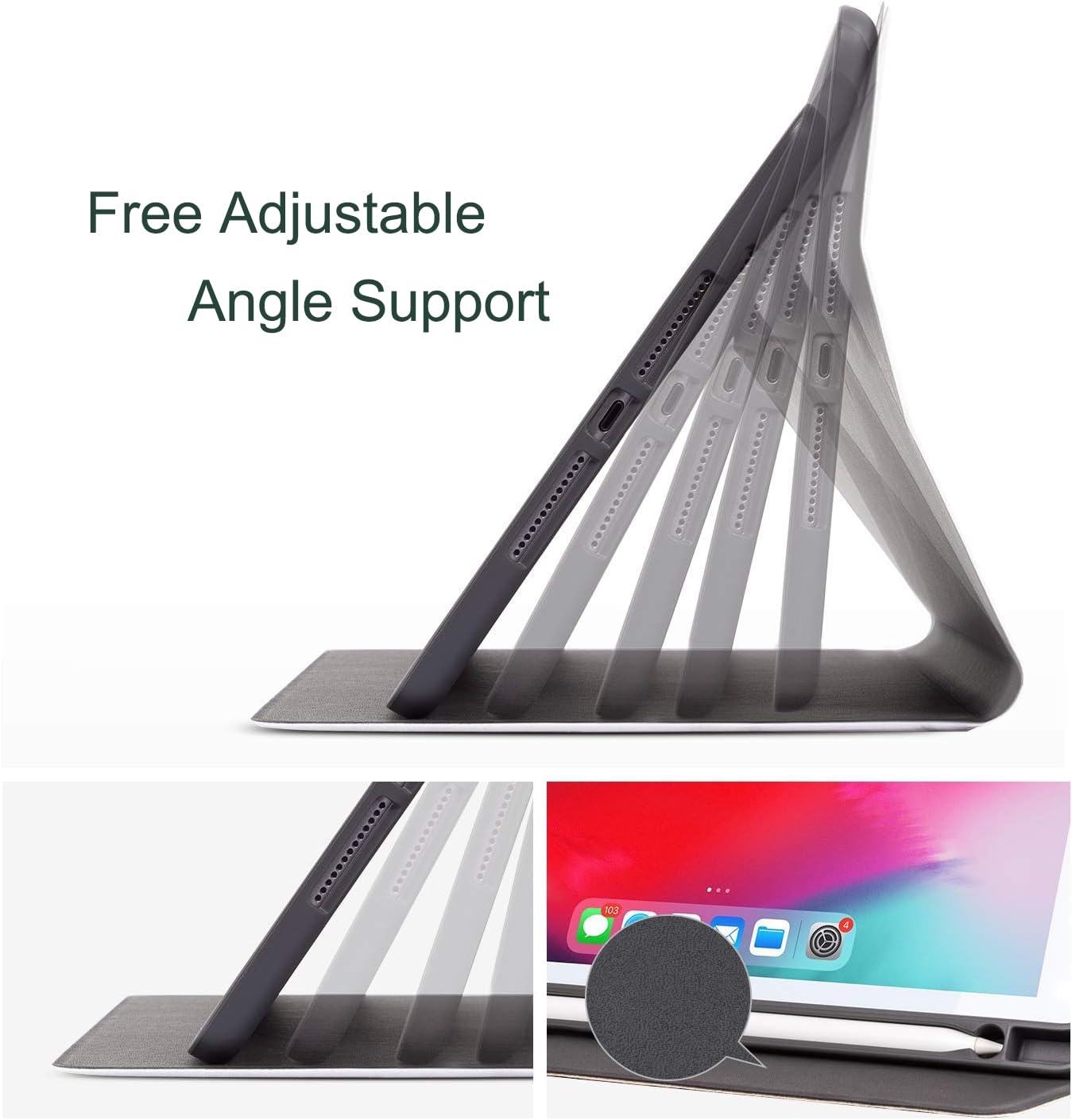 Funda con soporte para lápices, compatible con Apple iPad de 9ª, 8ª y 7ª generación de 10.2 pulgadas, funda protectora ajustable antideslizante para tableta, camuflaje de ciervo
