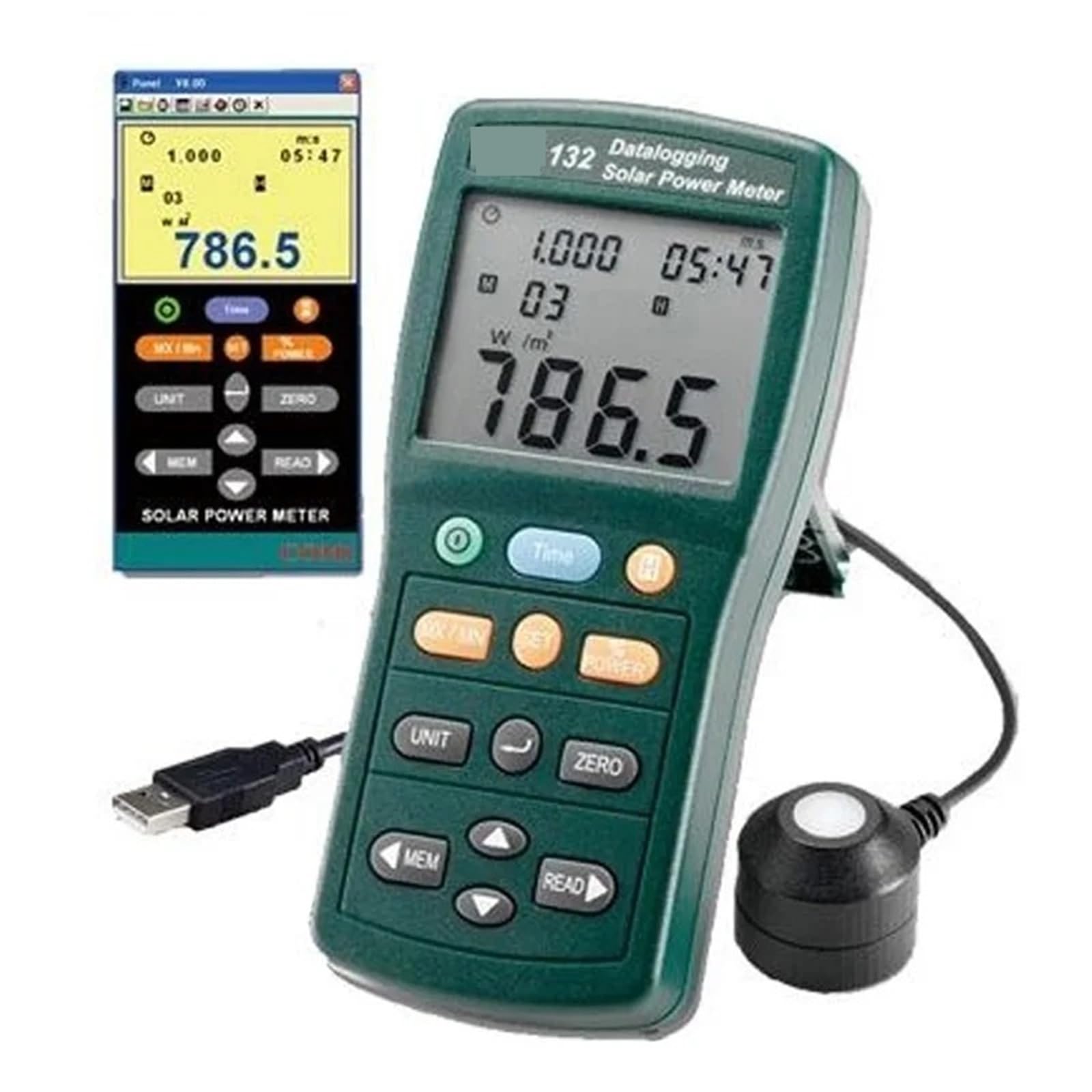Rejestrowanie daty Miernik energii słonecznej Ręczny tester energii słonecznej Zasięg 400–1 Knm 2000 W/m2 i 634 Btu/(ft2h)