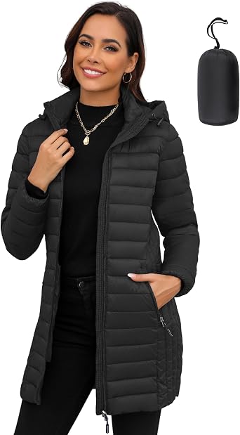 ANOTHER CHOICE Womens Ultra-light Packable Puffer Jacket Detachable Hood