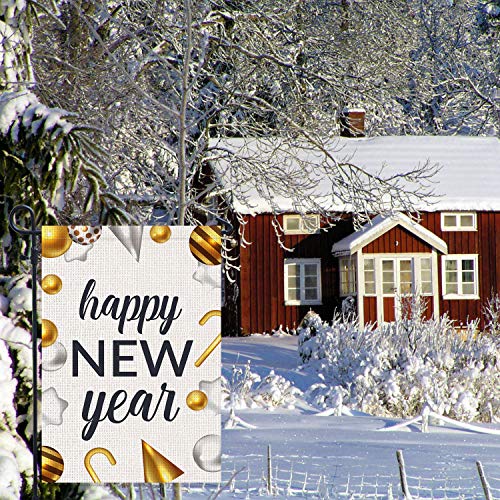 Pambo Happy New Year Garden Flags For Outside 12X18 Burlap, Double Sided Garden Flag For New Year Yard Outdoor Decoration #TOP4