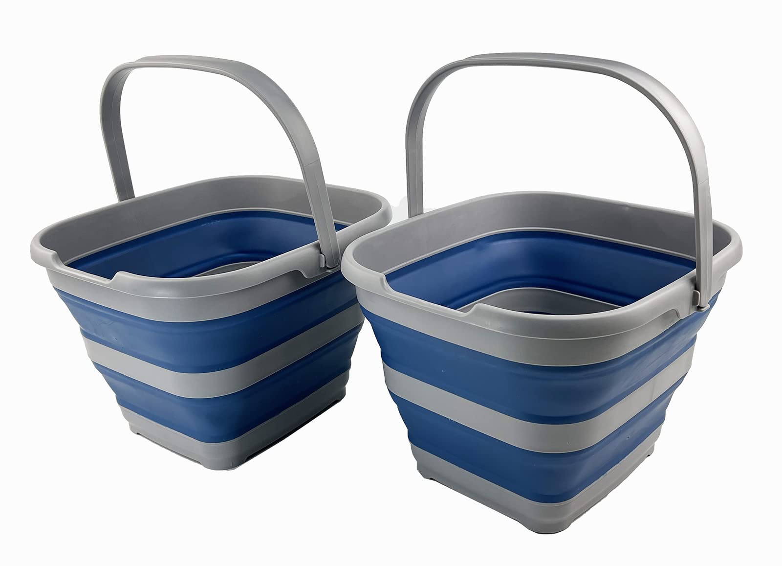SAMMART 10L (2.6 Gallon) Collapsible Rectangular Handy Basket/Bucket (Grey/Mist Blue (Set of 2))