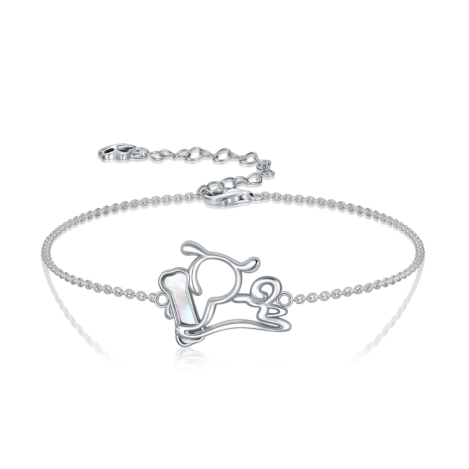 JBAERD Dog Bracelet 925 Sterling Silver Mother of Pearl Puppy Bracelet Cute Dog Jewelry Gifts for Women