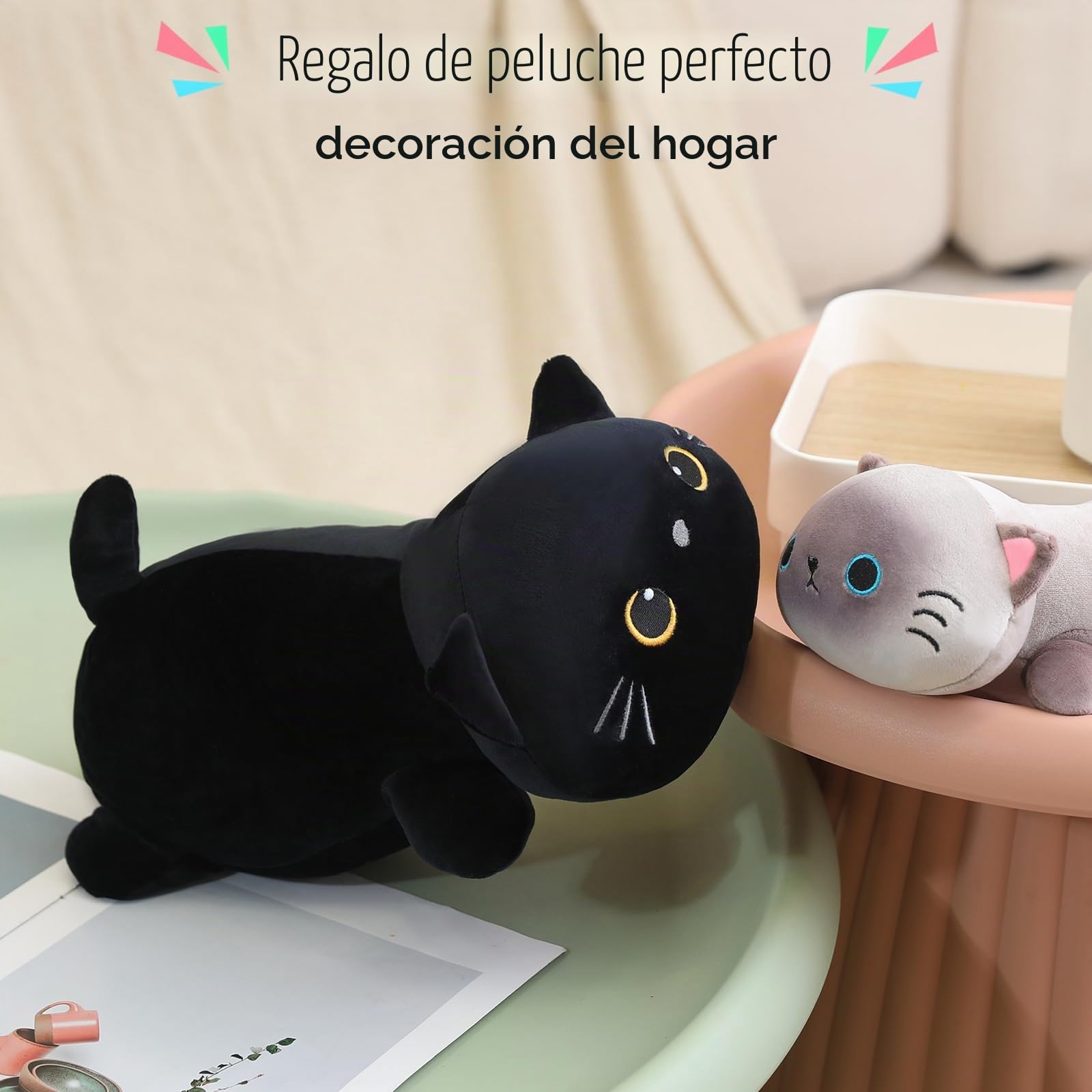 SQEQE Gato de peluche negro ponderado, gato negro, peluche para aliviar la ansiedad, peluche lindo, almohada suave, juguete, regalo para niños y adultos, 60 cm