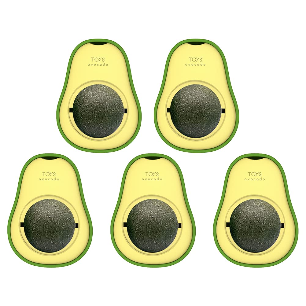 Surakey 5 Pack Silvervine Catnip Balls, Kitty Toys Wall Ball for Cats Lick, Safe Healthy Rotatable Toys, Teeth Grinding Cleaning Dental Cat Toy, Cat Wall Avocado Catnip Ball, Type 4