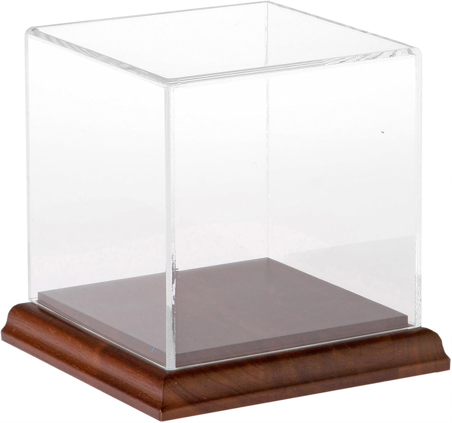 Plymor Small Acrylic Display Case with Hardwood Base, 4" x 4" x 4"