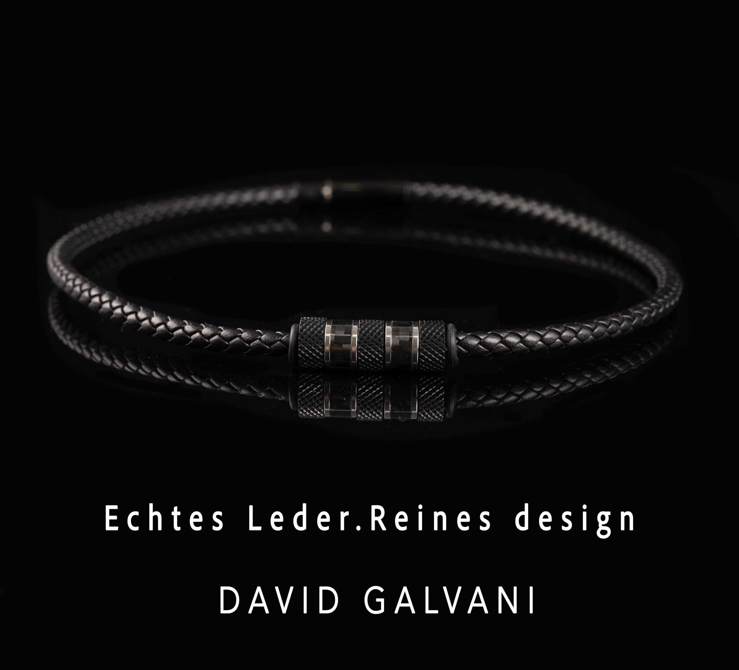 Herren-Kette aus Edelstahl mit Bead-Anhänger, geflochtene Lederkette