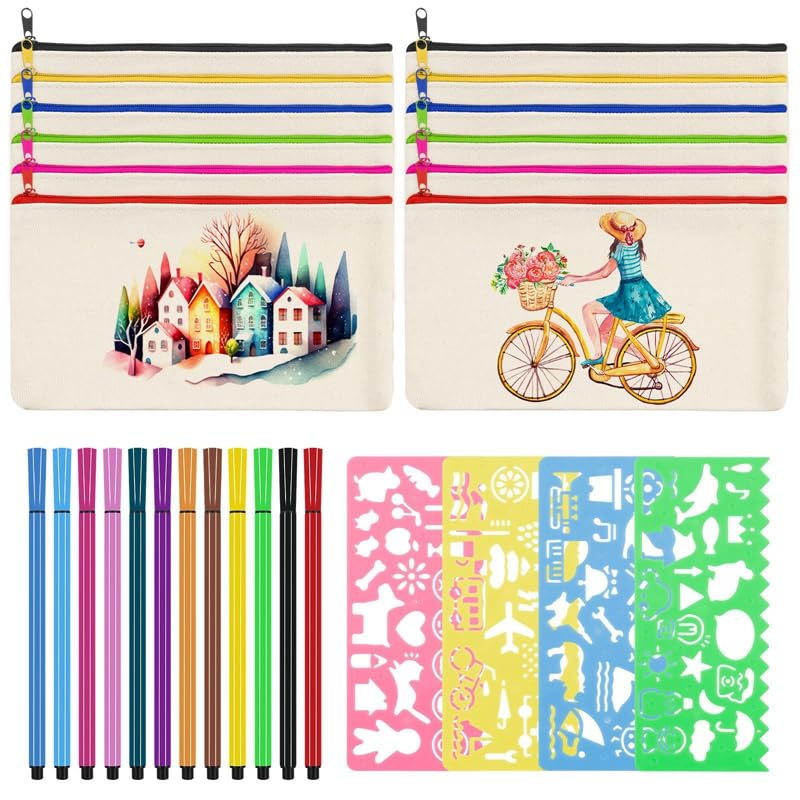 Astucci In Tela Fai Da Te - Set Con Penne E Stencil, Per Scuola E Ufficio - Foto 7