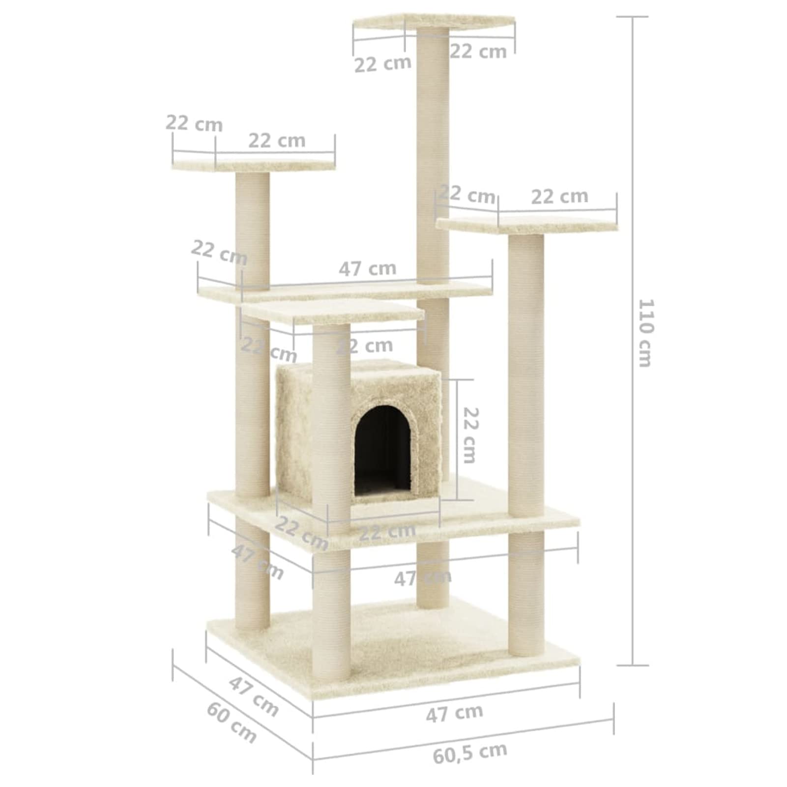 Homgoday Albero tiragraffi in sisal, color crema, 110 cm, torre tiragraffi, casetta multilivello per gatti, centro attività per gatti, animali e articoli per animali domestici