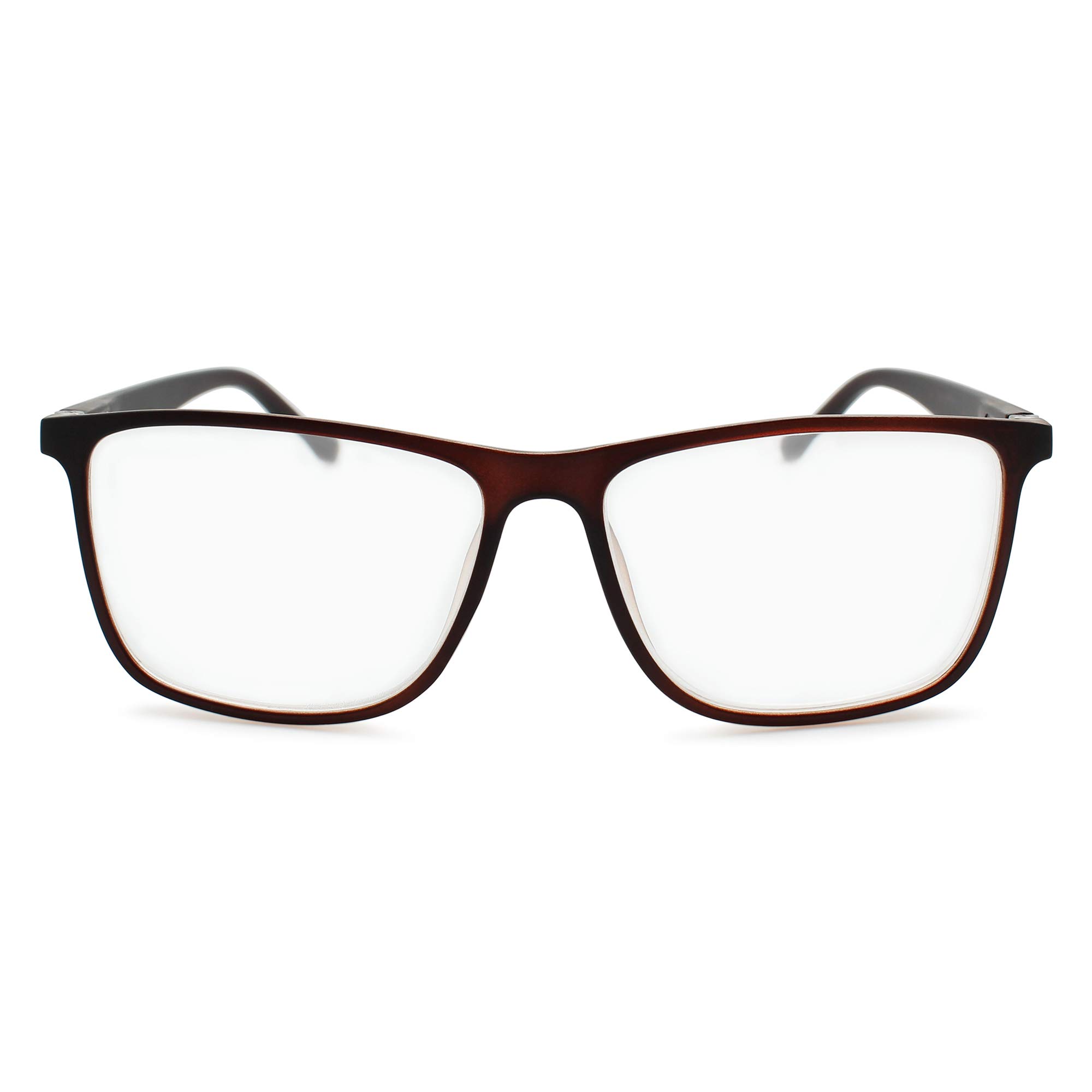 TR90 Matte Brown Large Frame Reading Glasses Men with Sturdy Made - Strong Flexible Spring Hinges Mens Eyeglasses - Trendy for all Face Shape Readers for Men - Wide Frame Cheaters Reading Glasses 1.75