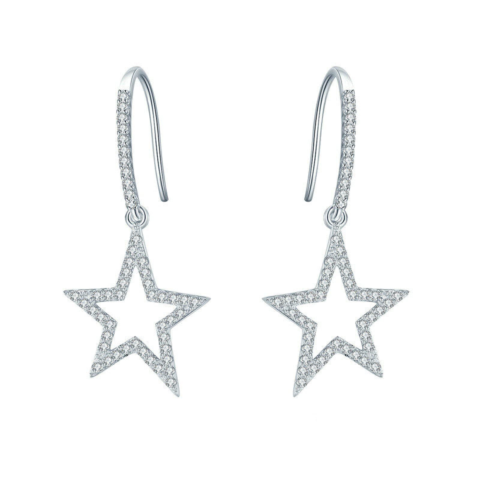 Boucles d'oreilles pendantes étoile en argent sterling et zircone pour femme