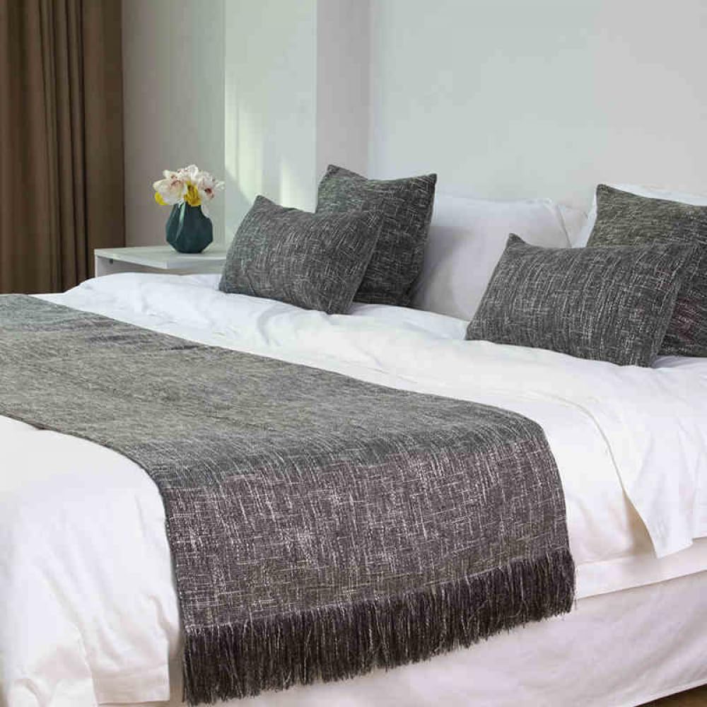 HSTANGKY Hotel Bed Runner Scarf Modern Solid Color Tassel Bedding Decor Luxury Soft Bed End Decorative Strip Quality Bedspreads Protection for Twin Queen King Size Bed-Black||1pcs Pillowcase