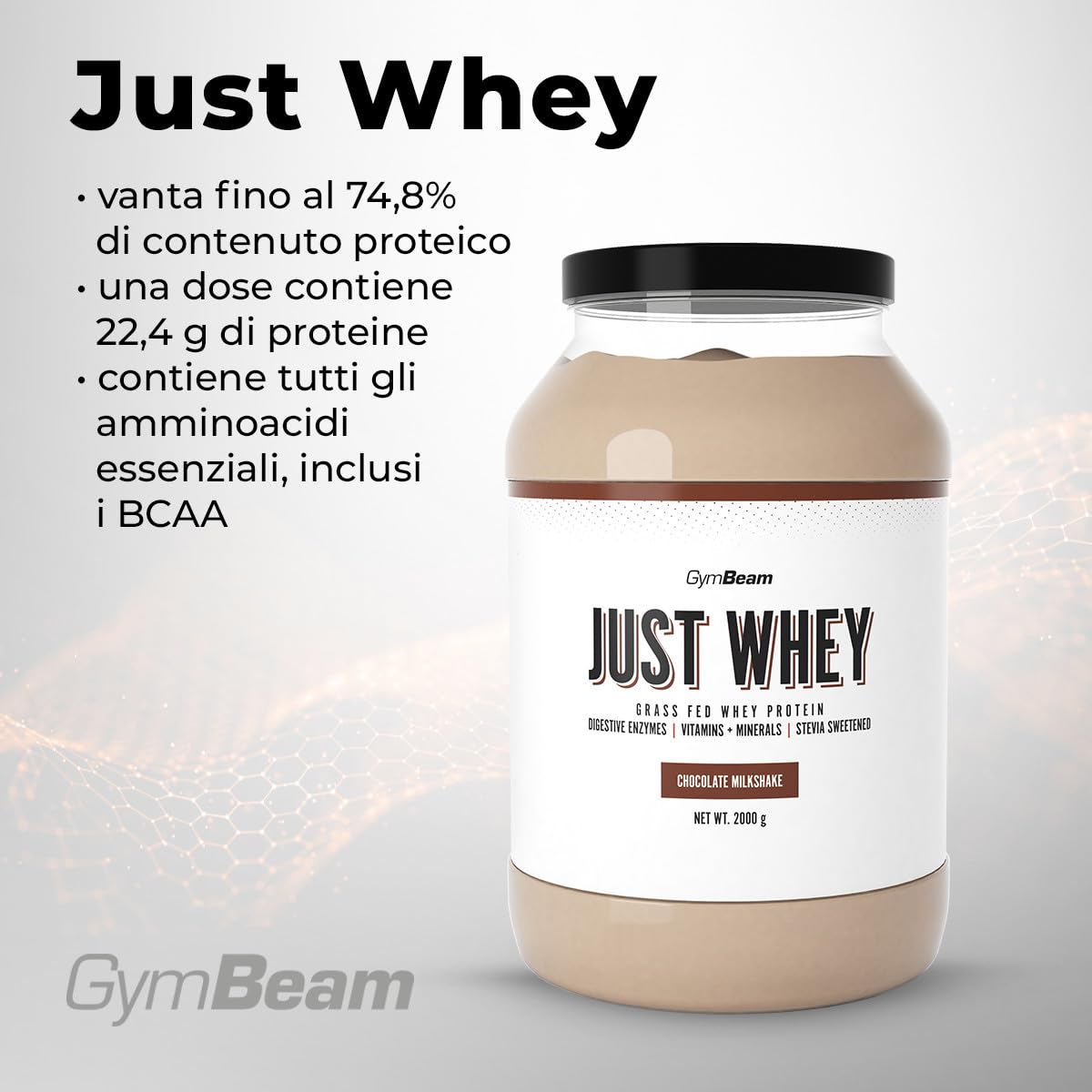 GymBeam Just Whey, Proteínas en Polvo Multicomponente da Siero del Latte, Concentrado e Idrolizzate, 22,4 g de Proteínas por ración, con BCAA y Amminoácidos Esenciales, Fácilmente Digeribili