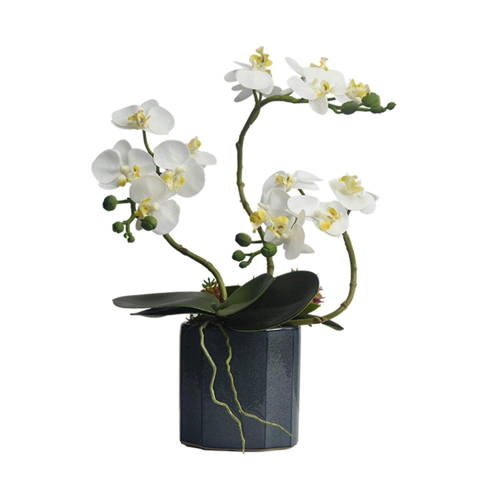 MYUYEE Artificial Flowers Table Flowers Centerpieces - Simple Elegant White Butterfly Orchids With Vase, Lifelike Silk Faux Phalaenopsis Flowers Arrangement For Home/Bedroom/O