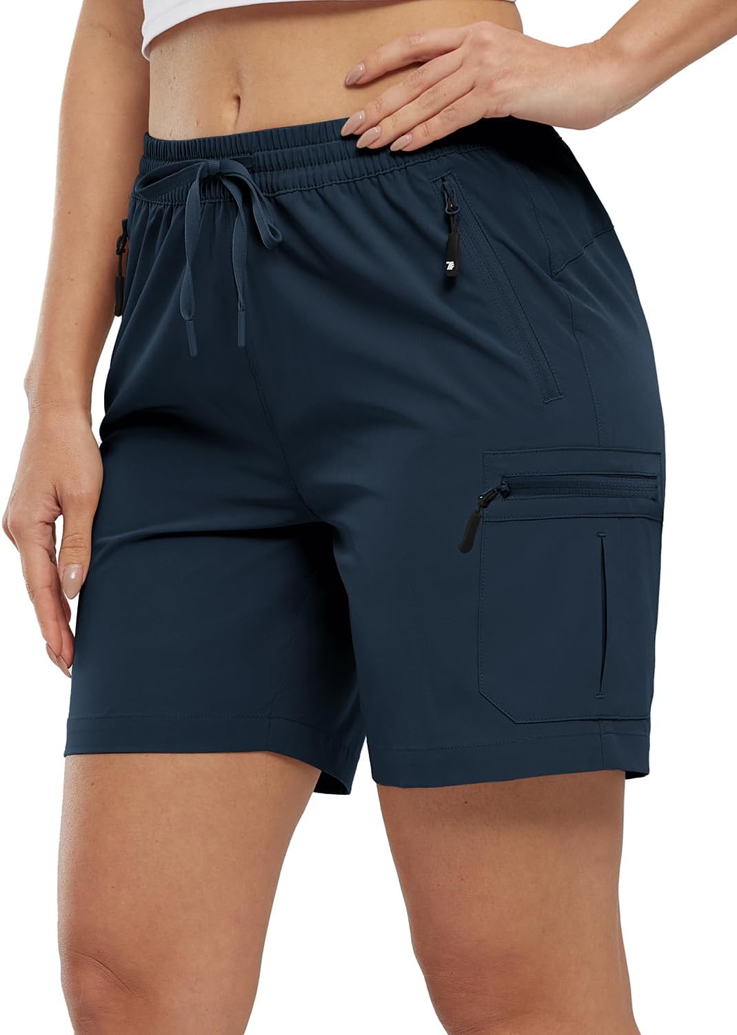 BASUDAM Women's Athletic Shorts Quick Dry Cargo Lightweight Zipper Pockets Summer Outdoor Hiking Running