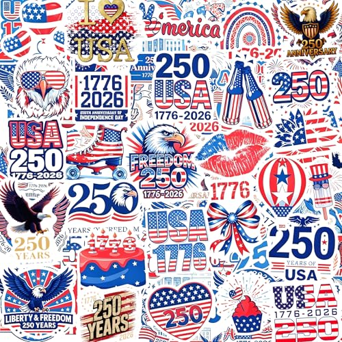 202PCS 250th Anniversary USA Stickers Waterproof Vinyl Patriotic 4th of July Stickers 250 Years of Freedom Theme Decals for Laptop Water Bottle Phone Luggage Car Independence Day & Decorations