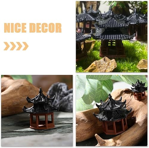 Miniatura 5 de Sosoport Mini estatua de pagoda, 2 piezas, decoración de bonsái de pagoda en miniatura, micro paisaje, figura hexagonal de pabellón, pequeño adorno