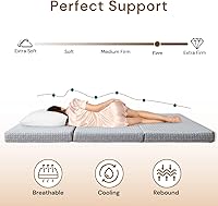 Vista 3 de Colchón plegable, tapete de espuma viscoelástica de 3 pulgadas para invitados, colchón portátil de triple pliegue para sala de estar/camping, funda