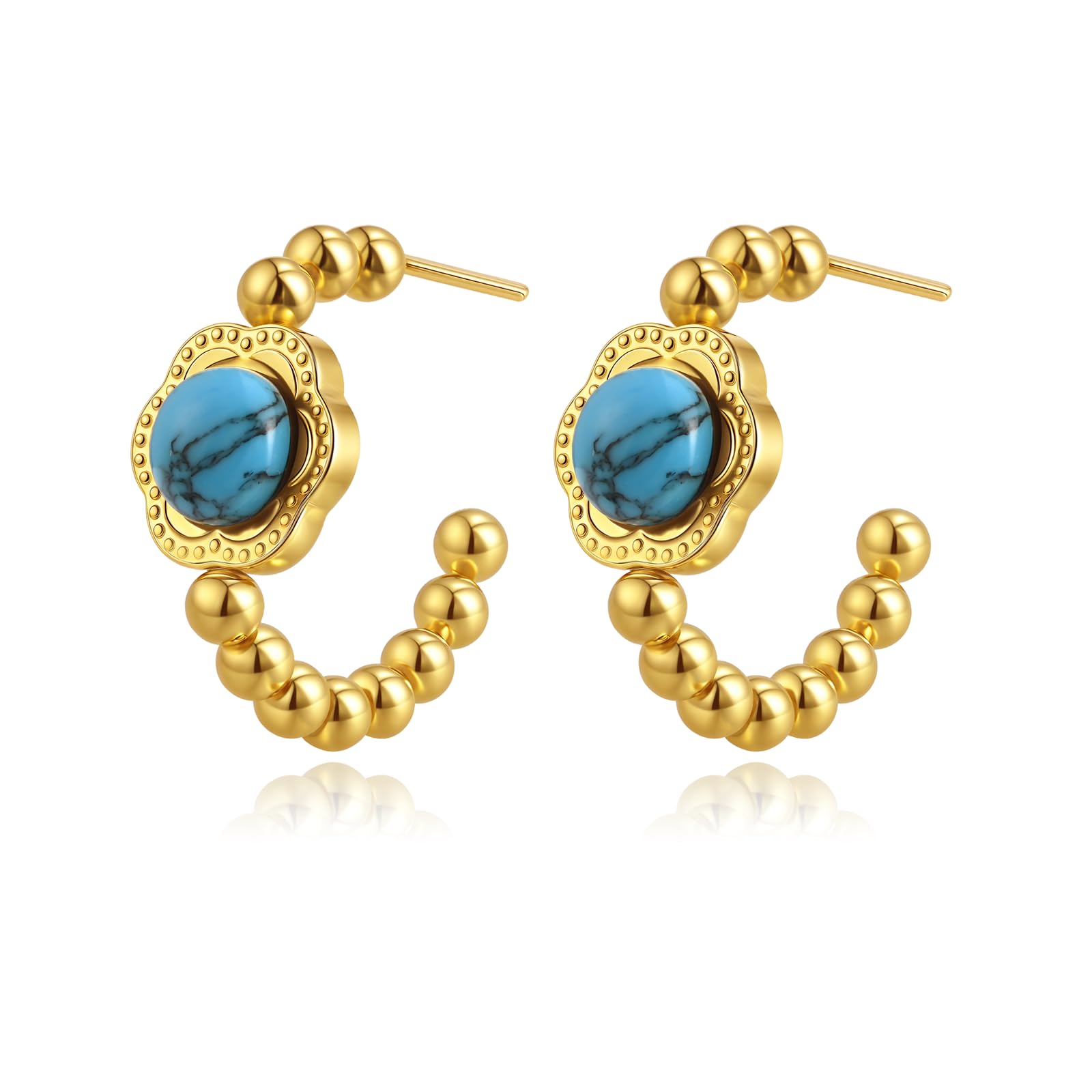 Orecchini a Cerchio Piccoli Turchese Placcato Oro 18 carati per Donna - Orecchini a Cerchio Aperti Boho Beach Estivi, Regali di Gioielli costieri