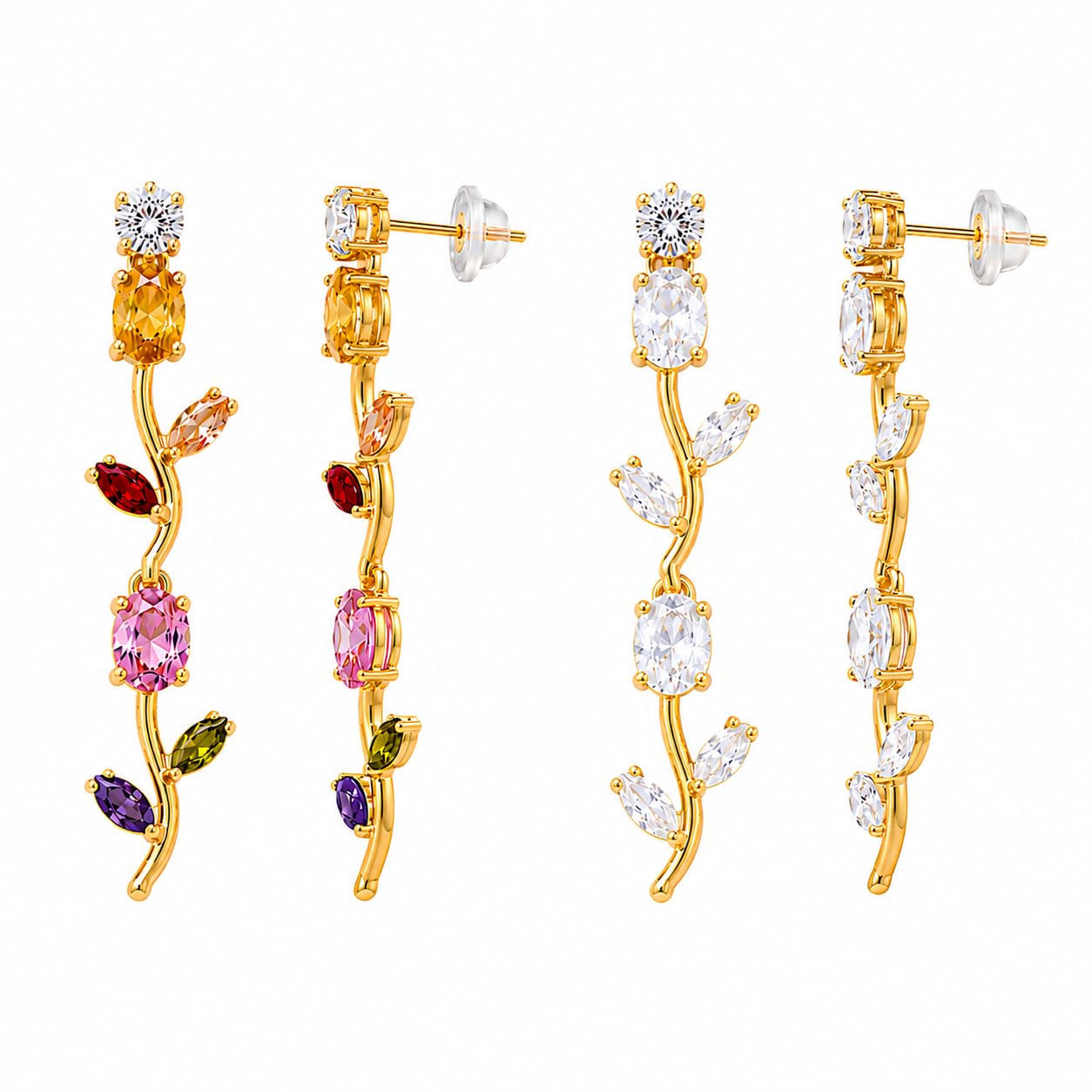 2Pairs Trendy Crystal Tulip Leaf Long Dangle Earrings Sparkling Cubic Zirconia Vine Earring Drop Earrings Korean Style Tassel Earring Modern Bridal Ear-Rings Hanging Earing for Women & Girls Casual & Office Wear-picture-27