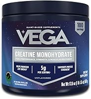 Vista 1 de Vega Creatine Monohydrate Micronized Powder, Pure Unflavored, 100 Servings, 5000mg Per Serving, 17.6 oz