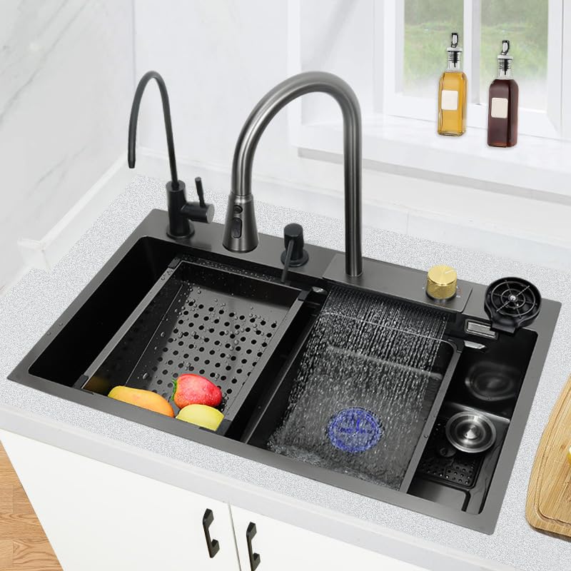 304 Grade 30 X 18 X 9 Kitchen Sink Anti Scratch Design With Integrated Waterfall And Pull-down Faucet Set Stainless Steel All In One Sink For Kitchen Nano Coated Sink For Kitchen (B0DGM8V69D) Amazon Price History, Amazon Price Tracker