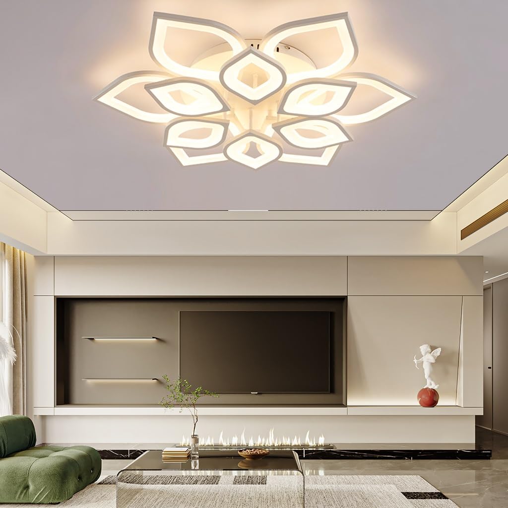 LED Ceiling Lamp Modern Large Living Room Bedroom Decorative Lamp Ceiling Light Dimmable with Remote Control Lighting Flower Design Pendant Light Acrylic Shade for Dining Table Living Kitchen Bathroom