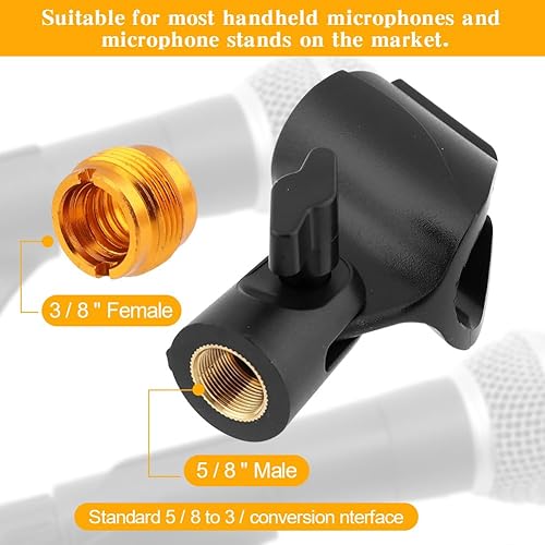 Miniatura 6 de Soporte universal de clip de micrófono de 3 piezas, soporte de micrófono ajustable para soporte con 2 piezas de adaptador de tornillo macho de 58