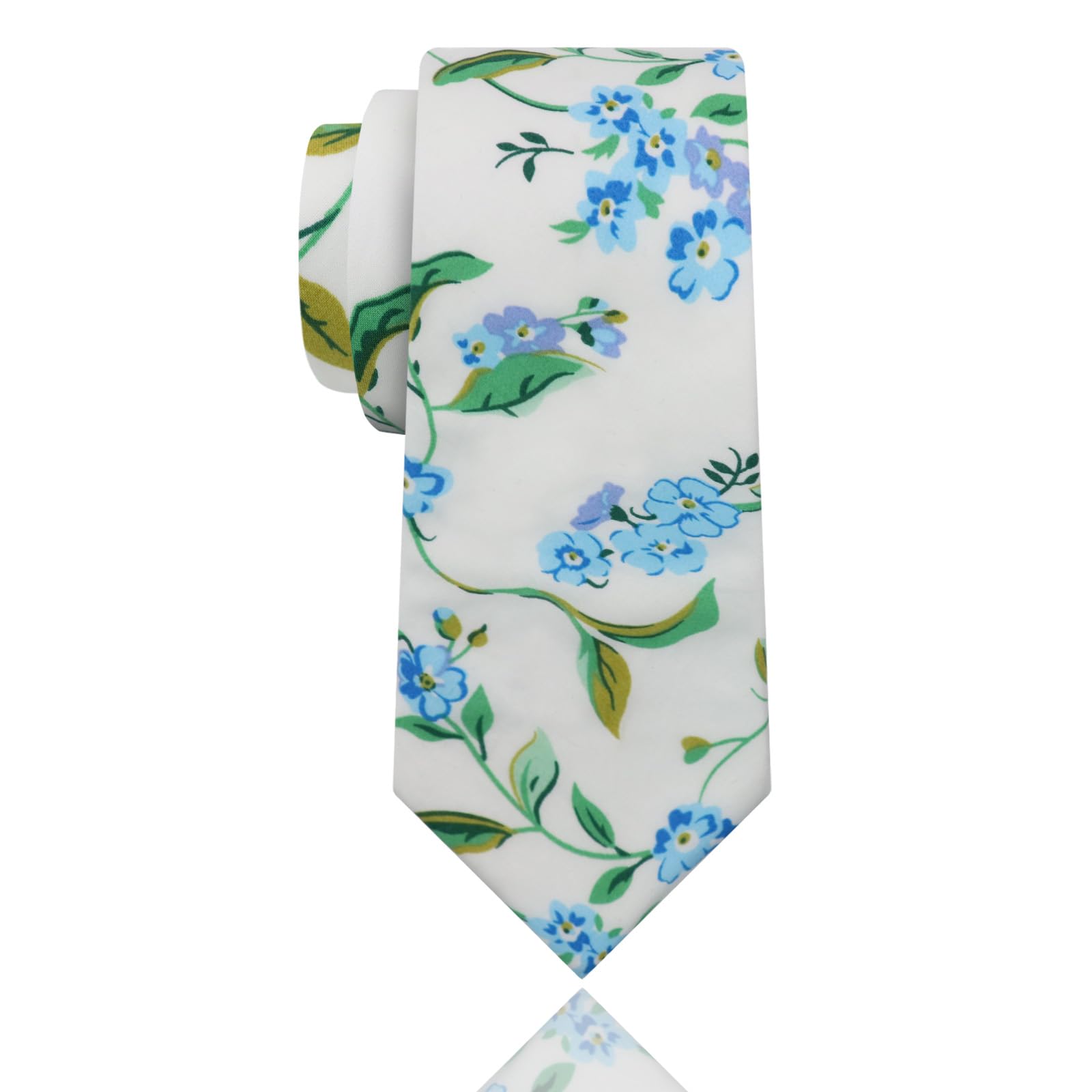 Luckyvestir Mens Ties, Sage/Dusty Blue/Pink Floral Ties for Men, 2.76" Cotton Flower Necktie for Wedding/Groomsmen/Party