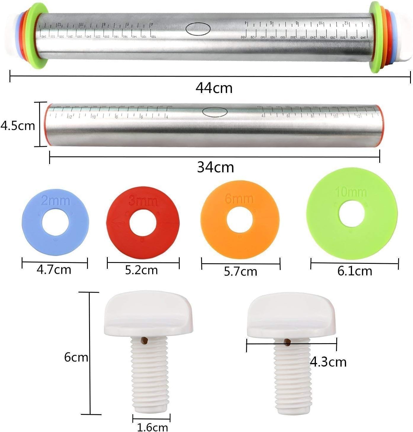 Pin regolabile non bastone rolling per torta con dischi e marcatori di misurazione, incluso tappetino in silicone Baking Mat, 40 x 6 cm Bakeware