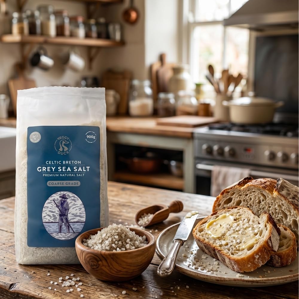 Veggy Duck - Sal Celta - Sal Gris Celta Bretona Gruesa (900g) - Sin Refinar | Natural | Sin OMG | Vegana | Genial para Cocinar