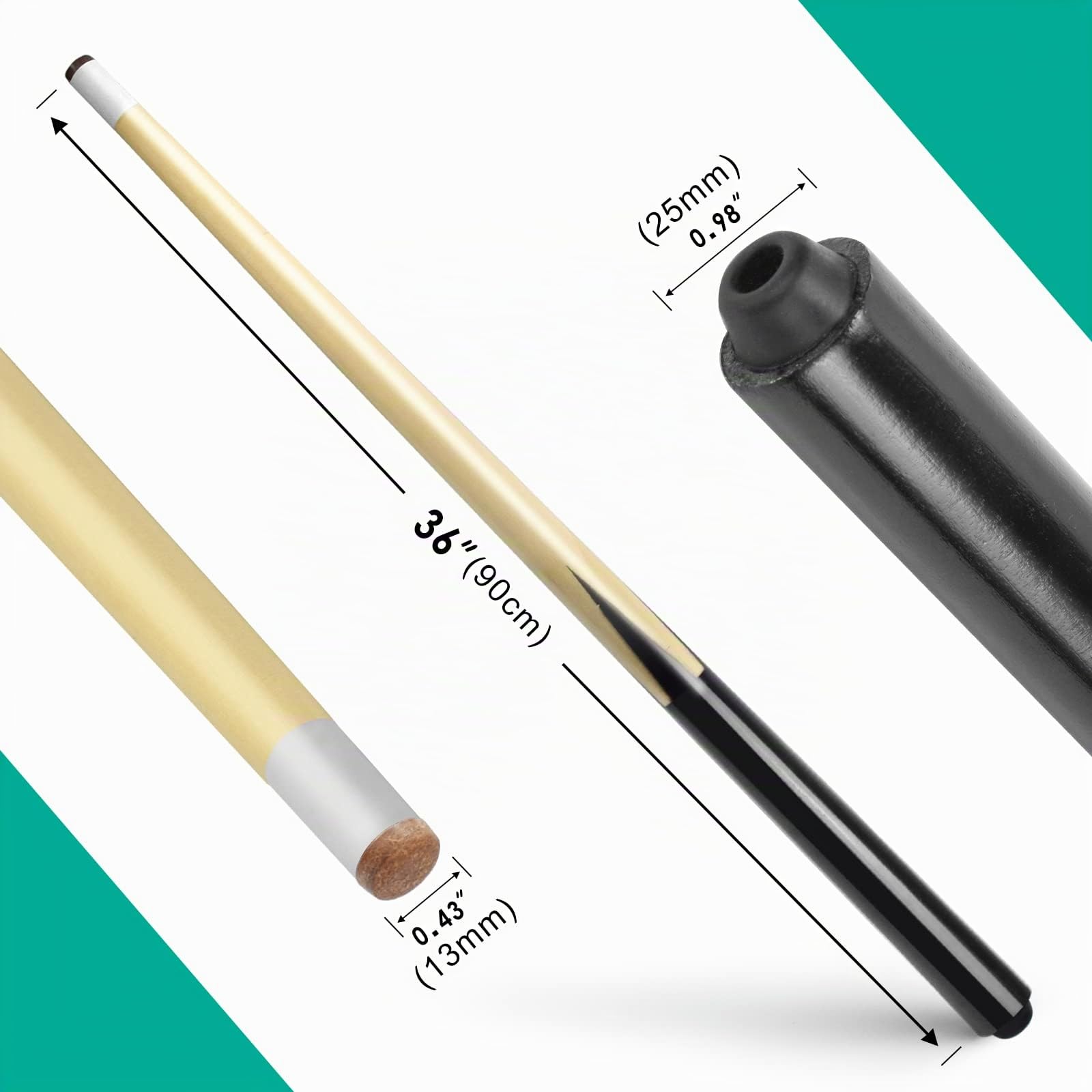 Lot de 2 queues de Billard Courtes en Bois Dur pour Enfants avec Pointes collées de 13 mm
