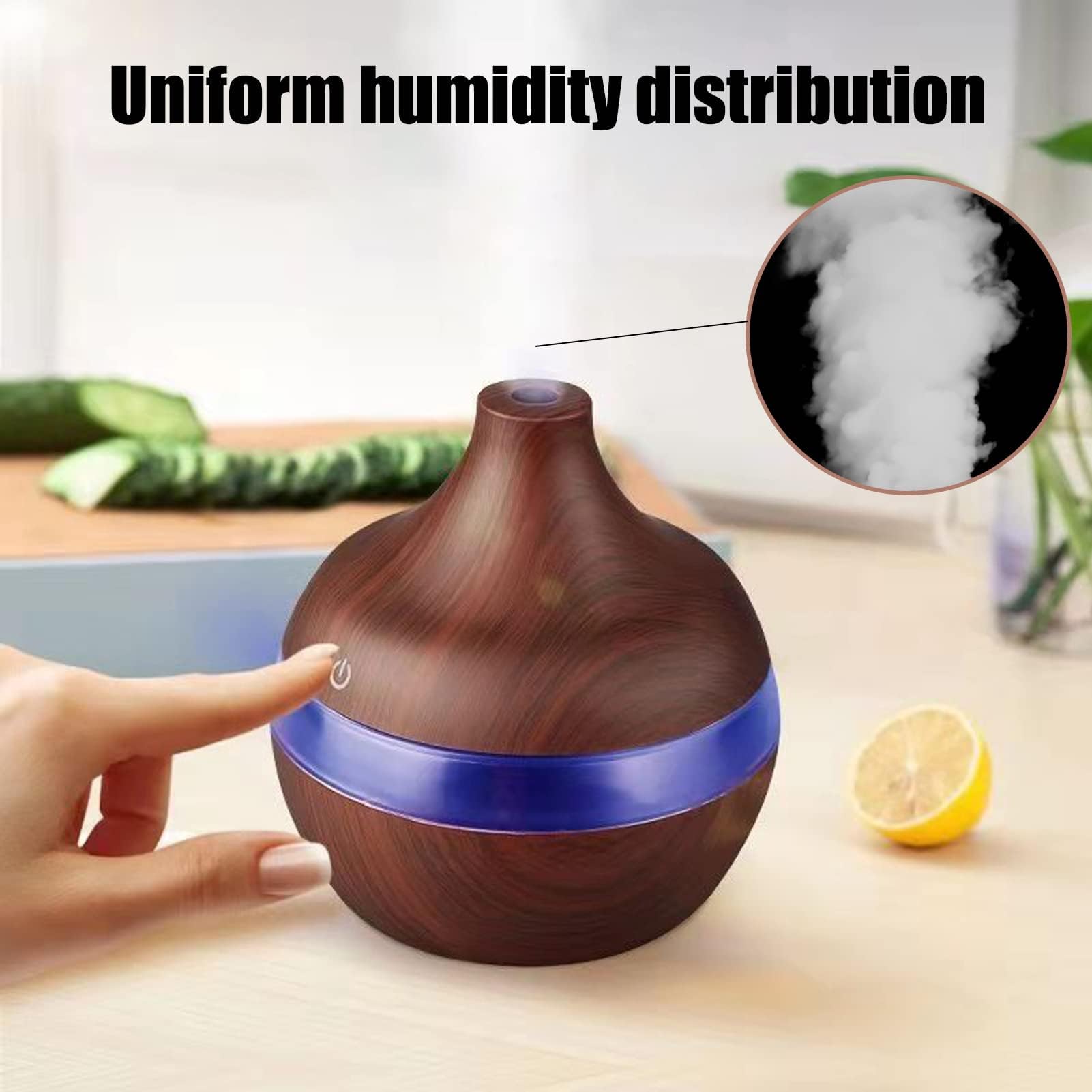 mobigon Wood Cool Mist Ultrasonic Humidifier for Room Moisture, Aroma Diffuser for Home, 300ml Essential Oil Diffuser with 7 Colorful Night Light, Auto Shut-Off, Home, Office, car (D. Dark Brown)